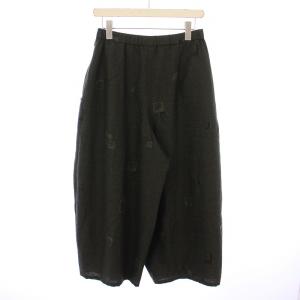 慈雨 イージーパンツ カーブ ウエストゴム クロップド丈 ウール 40 緑 グリーン /BB