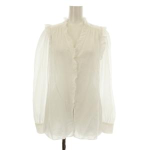 23SS コットンシュリンクフリルブラウス シャツ 長袖 Vネック 白 ホワイト 23051900574110