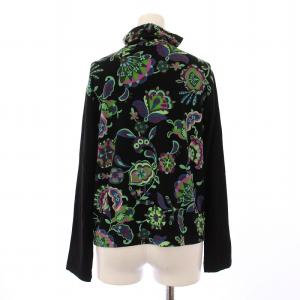 TOKUKO 1er VOL トクコ プルミエヴォル カットソー 長袖 ハイネック ストレッチ 花柄 プリント 9 黒 ブラック /BB