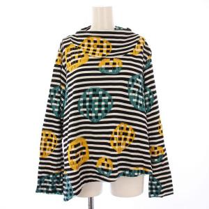 カットソー 長袖 ボトルネック ストレッチ ボーダー柄 総柄 40 柄 黒 ブラック 白 ホワイト /BB