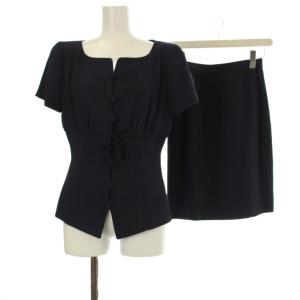 セットアップ シャツ ブラウス スカート 半袖 ひざ丈 ストライプ柄 9 紺 ネイビー 8-J-22328