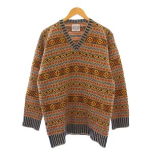 ANATOMICA 別注 ニット プルオーバー Vネック 総柄 ウール ブラウン