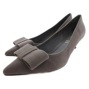 パンプス スエード リボン 25.5cm グレー /JS