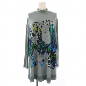 チュニック カットソー 長袖 ハイネック ストレッチ プリント 刺繍 9 水色 ライトブルー /BB