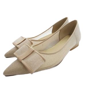 フラットパンプス ヒール ラメ シアー 25cm ベージュ /JS