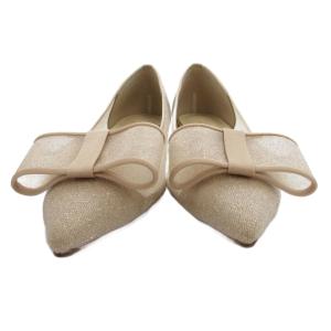 Le Talon フラットパンプス ヒール ラメ シアー 25cm ベージュ /JS