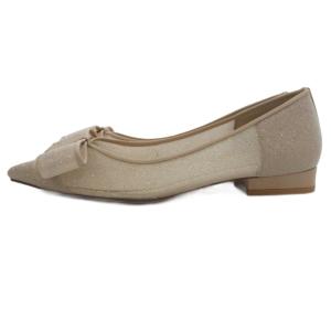 Le Talon フラットパンプス ヒール ラメ シアー 25cm ベージュ /JS