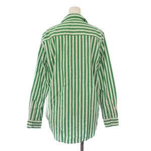Frank&Eileen フランクアンドアイリーン オープンカラーシャツ ブラウス 長袖 ストライプ柄 バイカラー XS 白 ホワイト 緑 グリーン /BB