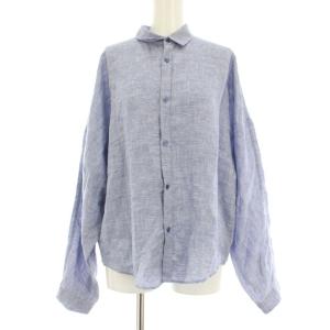 リネン ドルマンスリーブシャツ ブラウス 長袖 ボーダー柄 36 青 ブルー 白 ホワイト 23-01-11-01234