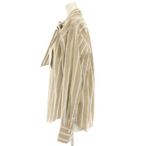 MACPHEE 23AW ファインブロード ボウタイブラウス シャツ 長袖 リボン 36 茶 ブラウン 白 ホワイト 12013401203