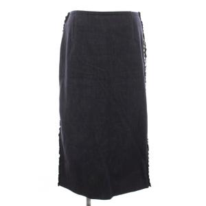 デニム サイドフリル ボーダー スカート ロング 38 ネイビー ブラック BD2011-3H-52 /YM