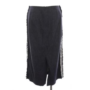 BORDERS at BALCONY デニム サイドフリル ボーダー スカート ロング 38 ネイビー ブラック BD2011-3H-52 /YM
