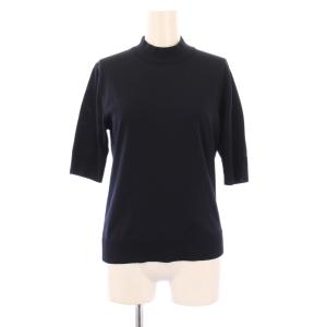 24SS FF Futureプルオーバー ニット 五分袖 ハイネック ストレッチ 無地 36 紺 ネイビー