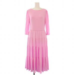 フレアワンピース マキシ ロング 長袖 クルーネック 無地 ストレッチ 38 ピンク /BB