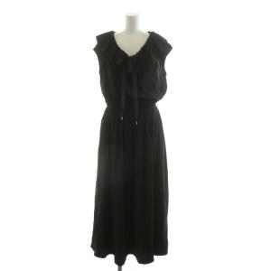 ワンピース ロング 半袖 Vネック フリル 38 ブラック /NQ