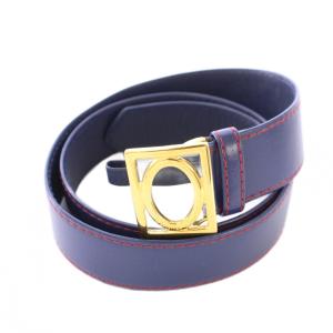ベルト ロゴ レザー バイカラー 80 紺 ネイビー ゴールドカラー /BB OH
