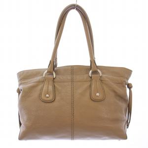 TOD'S トートバッグ ハンドバッグ レザー ロゴ 型押し グレージュ /BB