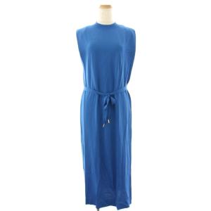 ニットワンピース マキシ ロング ノースリーブ リボン F 青 ブルー /HN