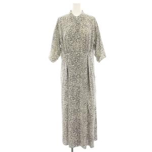 バンドカラーシャツワンピース ノーカラーシャツワンピース マキシ ロング 五分袖 花柄 総柄 袖ギャザー