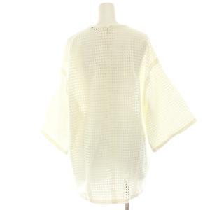 CLANE 23SS カットアウトメッシュトップス ブラウス シャツ プルオーバー ビッグシルエット 七分袖 2 白