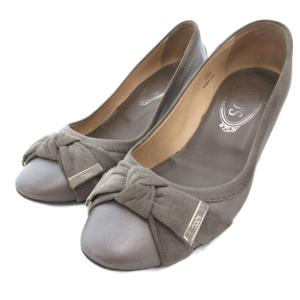 パンプス リボン スエード 35.5 グレー /BS