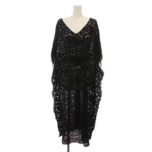 21SS カットワークポンチョワンピース ロング 総レース 五分袖 36 黒 0321231126 /YM