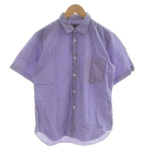 ギンガムチェックシャツ 半袖 S 青 ブルー 白 ホワイト DK-B058 /RR