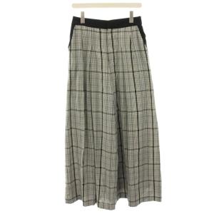 20AW ワイドパンツ ガウチョパンツ イージー ウール混 チェック 38 白 ホワイト 黒 ブラック