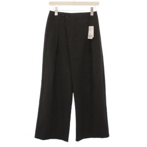 24SS 撥水強撚ポリエステルラップワイドパンツ タック ジップフライ ストレッチ 36 チャコールブラック