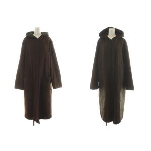 PIACENZA コート ロング丈 フード リバーシブル ウール アウター F36 茶 ブラウン /AN53