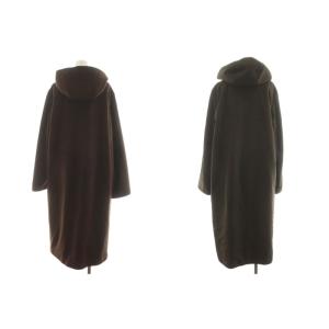Harrods PIACENZA コート ロング丈 フード リバーシブル ウール アウター F36 茶 ブラウン /AN53
