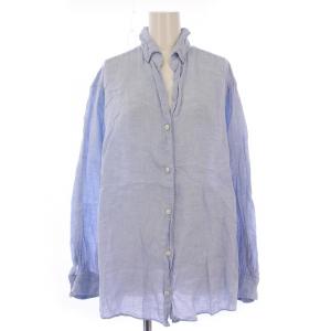 23SS リネンウォッシュシャツ オープンカラー 長袖 無地 F 水色 ライトブルー 23050500413010