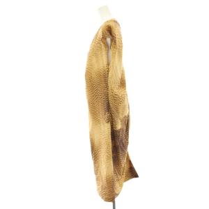 ESCADA ワンピース ミモレ ロング 総柄 絹 シルク フレンチスリーブ フロントジップ 44 ベージュ 茶 ブラウン