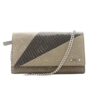 長財布 三つ折り 小銭入れ チェーン ロゴ レザー パイソン型押し グレー 黒 ブラック /AN13 OH