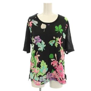 カットソー 0548528 ニット Tシャツ 半袖 花柄 44 黒 ピンク /G