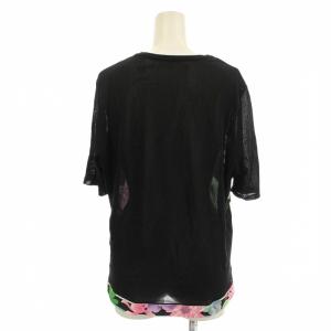 LEONARD SPORT カットソー 0548528 ニット Tシャツ 半袖 花柄 44 黒 ピンク /G