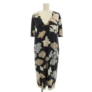 FUCHSIA ワンピース 0460905 半袖 花柄 Vネック 40 黒 ブラック /G