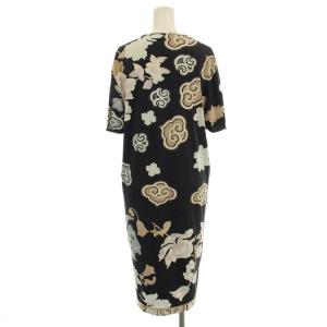 LEONARD FUCHSIA ワンピース 0460905 半袖 花柄 Vネック 40 黒 ブラック /G