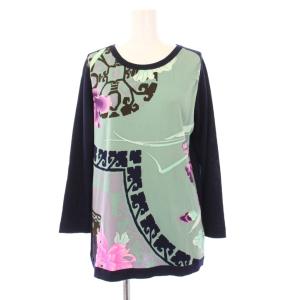 PARIS ニット セーター 長袖 花柄 ウール シルク 40 ネイビー /KH