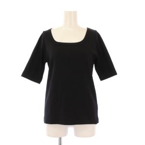 25SS スビンコットンソフトスクエアーネックTシャツ 五分袖 ストレッチ 無地 F 黒 ブラック 25070240506020