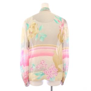 LEONARD FASHION ボウタイ シャツ ブラウス 長袖 花柄 シルク シアー 11R ベージュ /KH