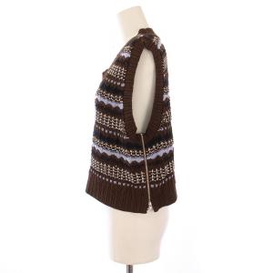 PUBLIC TOKYO ボーダーメッシュニットベスト プルオーバー Vネック ストレッチ ショート丈 F 茶 ブラウン 165332001