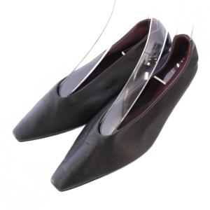 フラットシューズ パンプス ポインテッドトゥ スクエアトゥ ローヒール レザー 38 黒 ブラック /BB