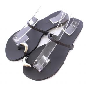 フラットサンダル ラウンドトゥ バイカラー 39 黒 ブラック シルバーカラー /BB