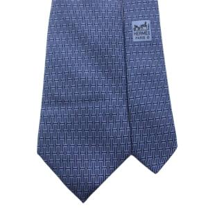 HERMES ネクタイ レギュラータイ 総柄 絹 シルク 紺 ネイビー /YT OH