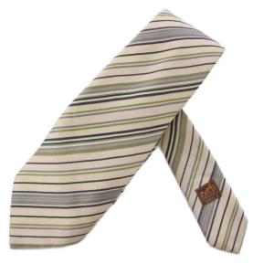 ネクタイ ストライプ柄 シルク フランス製 白 緑 グレー /BM OH