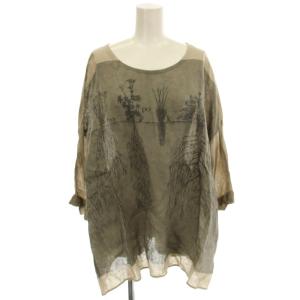 リネンブラウス SP-2008 麻 プルオーバー シャツ 五分袖 36 グレージュ /G