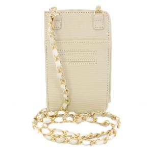VIOLA d'ORO スマホポシェット チェーンストラップ ADRIA カウレザー 牛革 型押し アイボリー /TK