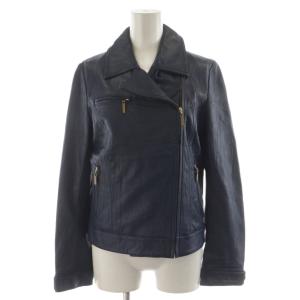 ライダースジャケット ダブル ラムレザー 羊革 4 紺 ネイビー /AN55