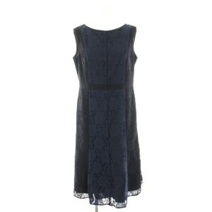 配色レースフレアワンピース ノースリーブ ミモレ ロング 38 紺 ネイビー 黒 ブラック 19435006